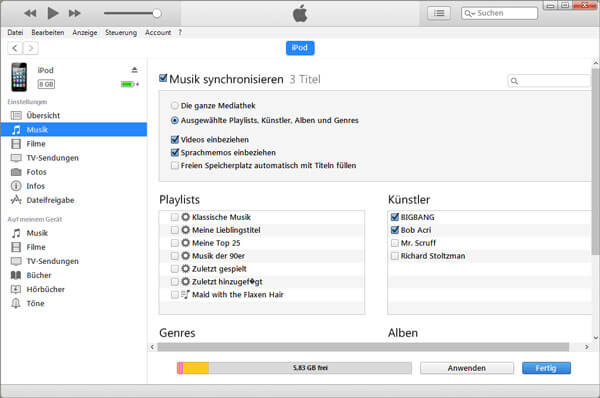 iTunes Musik auf iPod laden