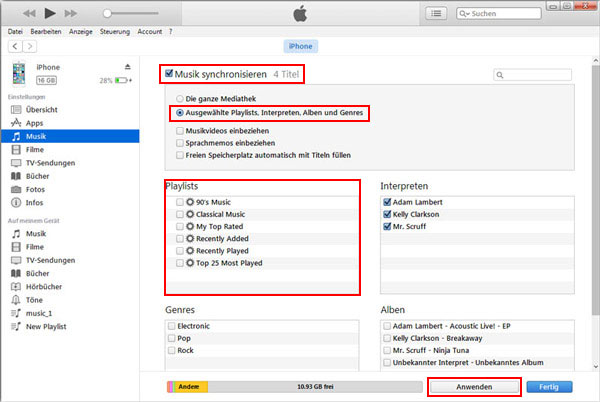 iTunes Wiedergabeliste direkt auf iPhone übertragen