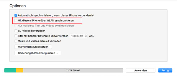 iTunes WLAN Sync aktivieren