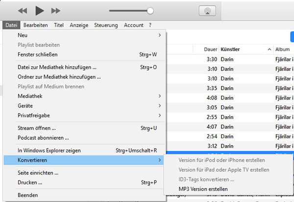 M4A in MP3 konvertieren mit iTunes