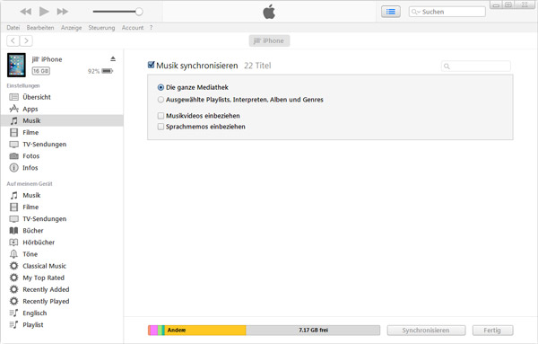 Musik per iTunes synchronisieren