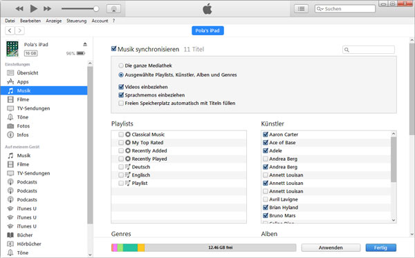 Mit iTunes Musik vom PC auf iPad übertragen