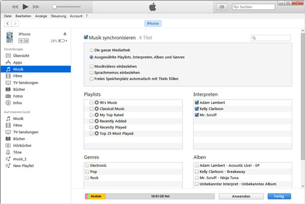 Musik von iTunes auf iPhone synchronisieren