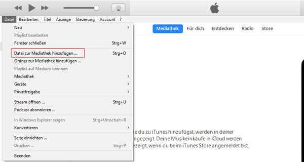 Musik zur iTunes-Mediathek hinzufügen