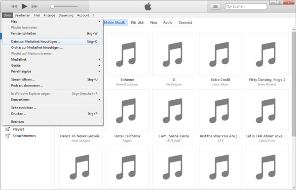 Musik zur Mediathek hinzufügen
