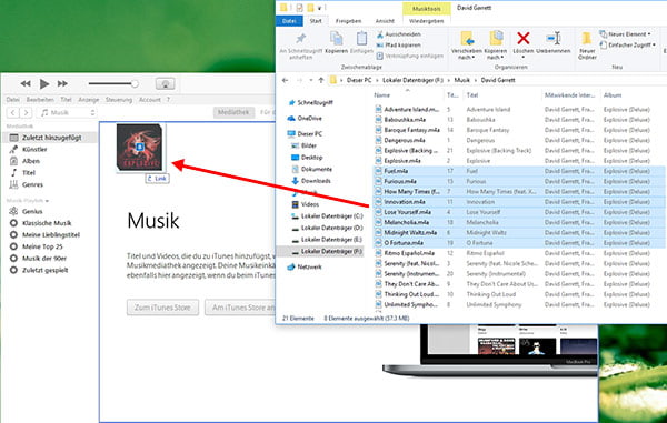 Musiktitel auf iTunes ziehen