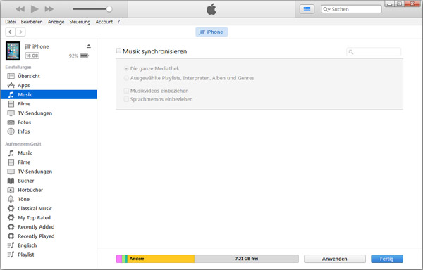 Musik vom iPhone mit iTunes löschen
