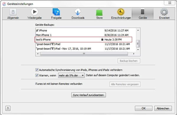 Verschlüsselte iTunes Backup checken