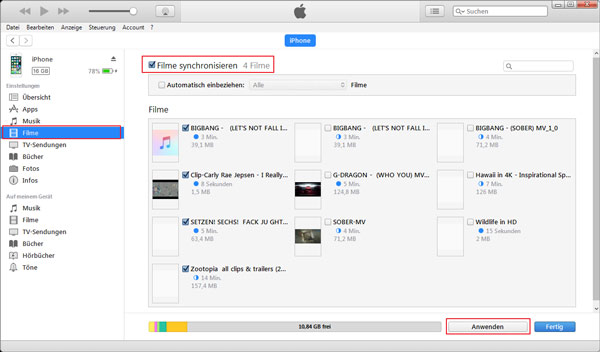 MP4 Videos vom PC auf iPhone synchronisieren
