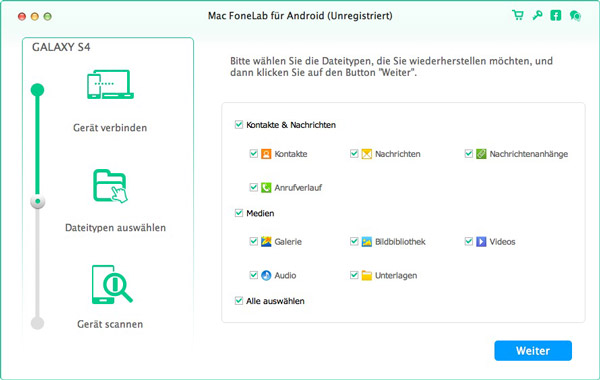 Android Daten zur Übertragung auswählen