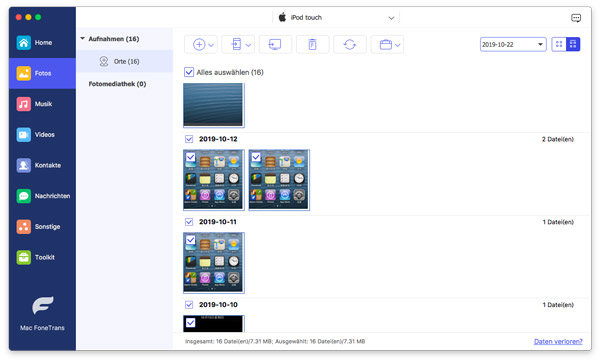Dateien von iPod touch auf Mac übertragen
