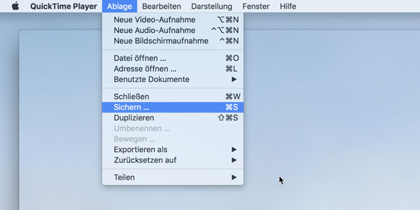 QuickTime Videoaufnahme sichern