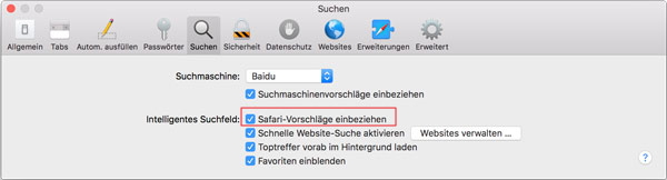 Safari-Vorschläge deaktivieren