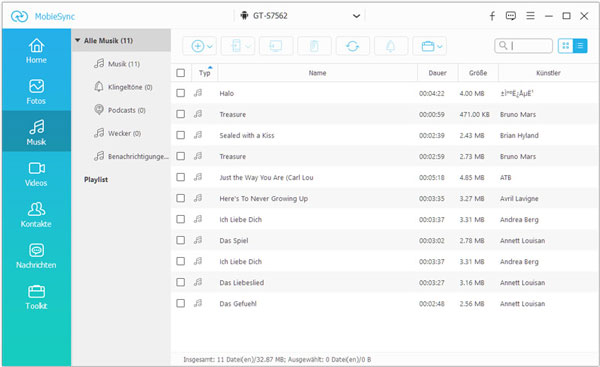 Android Musik in MobieSync laden