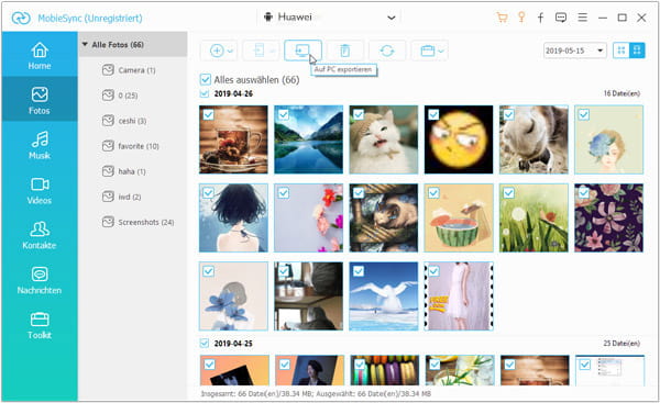 Ausgewählte Bilder von Huawei auf PC übertragen