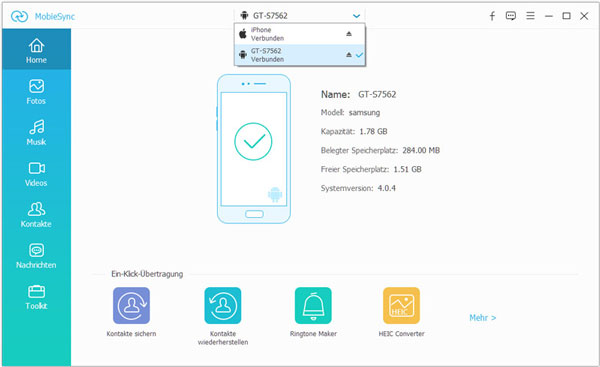 iPhone und Samsung mit MobieSync verbinden
