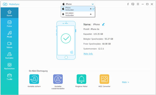 iPhone und Android mit MobieSync verbinden