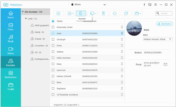 Kontakte von iPhone auf Huawei übertragen