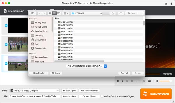 MTS Datei addieren