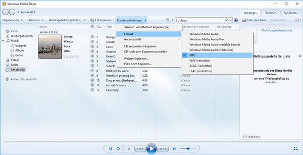 CDA in MP3 umwandeln mit Windows Media Player