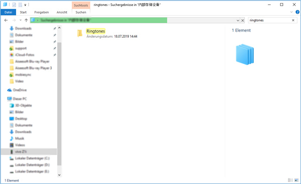 Den Ordner Ringtones finden