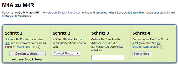 M4A in M4R online konvertieren