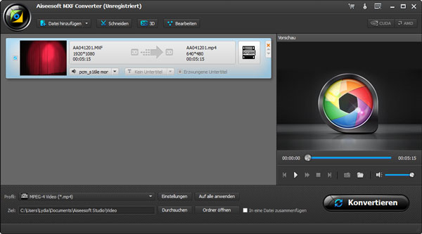 MXF Video ins Programm laden