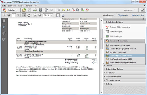 PDF in Excel umwandeln mit Adobe Acrobat