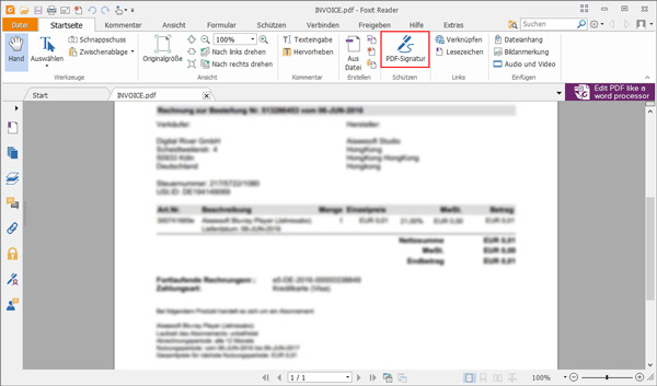 Foxit Reader - PDF-Signatur