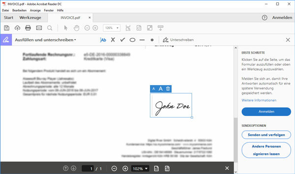 PDF unterschreiben mit Acrobat Reader