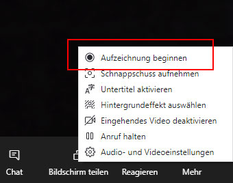 Aufnahmefunktion in Skype