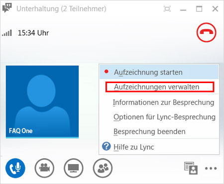 Lync-Aufzeichnung verwalten