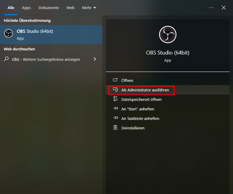 OBS als Administrator ausführen