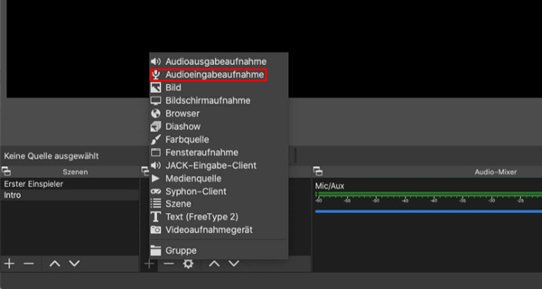 OBS-Audioeingabeaufnahme auswählen
