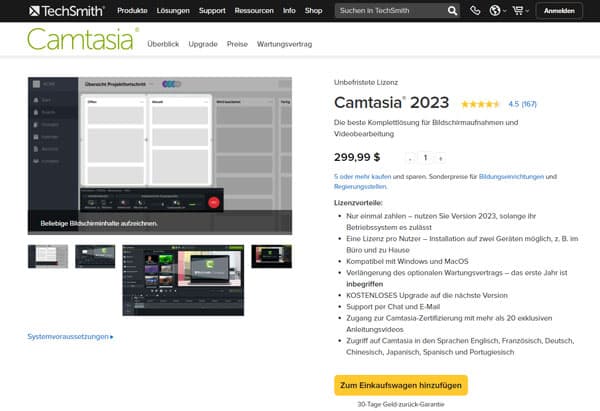 Preis von Camtasia