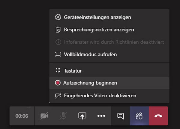 Die Aufzeichnung des Teams-Meetings beginnen