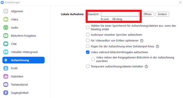 Zoom lokale Aufzeichnung