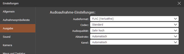 Audioaufnahme-Einstellungen anpassen