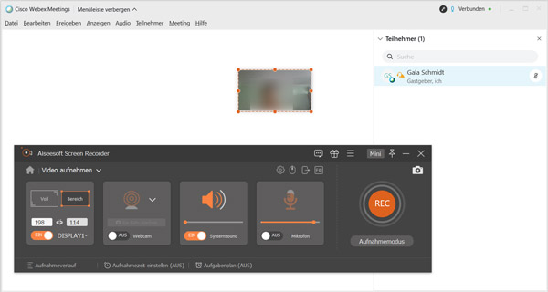 Aufnahmebereich an Webex-Meeting anpassen