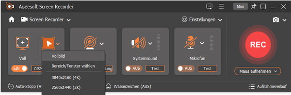 Aufnahmebereich festlegen
