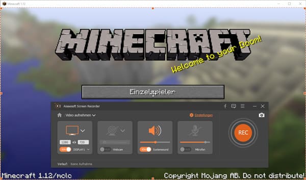 Minecraft Fenster als Aufnahmebereich wählen