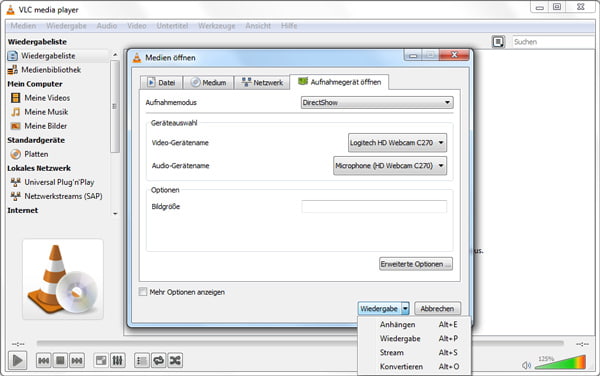 Webcam aufnehmen mit VLC