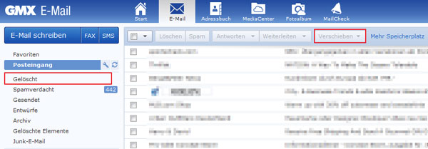 Aus Papierkorb gelöschte Emails wiederherstellen GMX