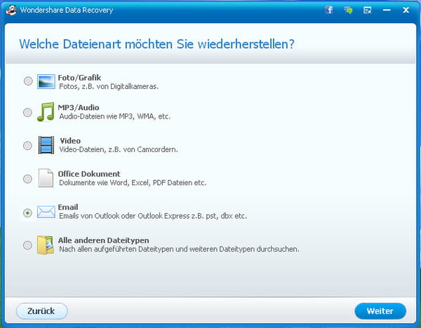 Mit Wondershare Data Recovery gelöschte Emails wiederherstellen GMX