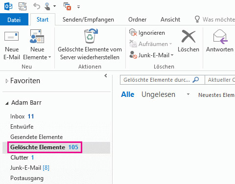 Outlook gelöschte Kontakte anzeigen