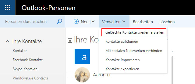 Outlook gelöschte Kontakte wiederherstellen