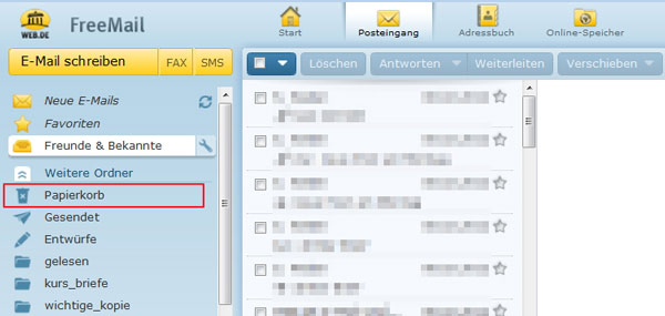 Aus Papierkorb Web.de gelöschte Mails wiederherstellen