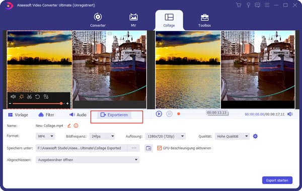 Video Collage exportieren