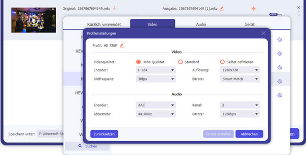 MKV-Profileinstellungen anpassen