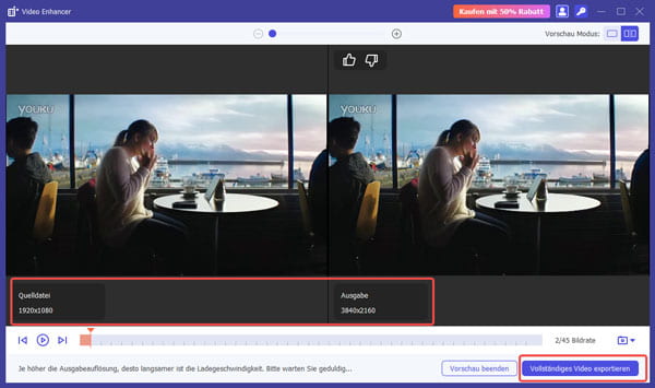 Videoauflösung mit KI ändern